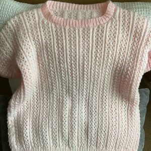 Handmade Knit Sweater Pastel Pink Size S